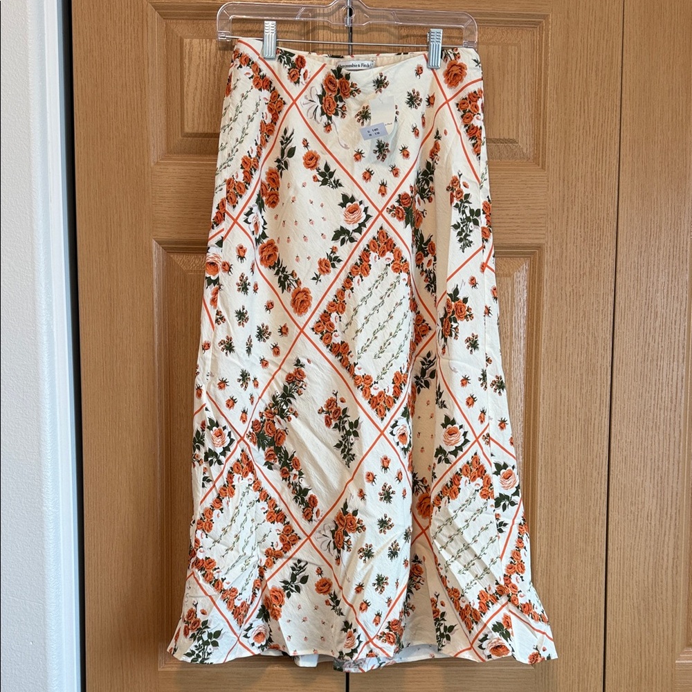Abercrombie & Fitch Cream Maxi Skirt with Orange Floral Print